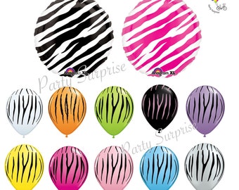 Zebra Striped Balloons Safari Balloons Mylar Foil and Latex Safari Jungle Zoo Circus Birthday Party Balloons