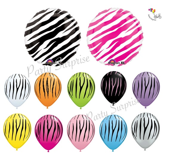 Zebra Striped Balloons Safari Balloons Mylar Foil and Latex Safari Jungle Zoo Circus Birthday Party Balloons Il_570xn