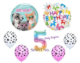 Cat Birthday Balloons, Paw Print Latex, Number Balloons, Made in USA