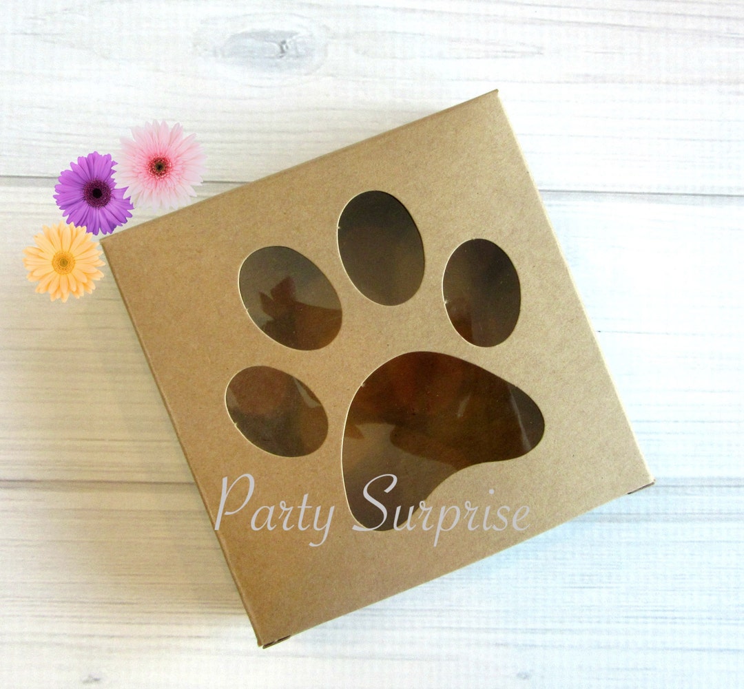 Paw Print Favor Boxes Kraft Dog Cat Animal Pawprint Cookie Treat Candy