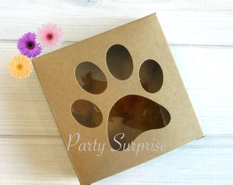 Paw Print Favor Boxes, Dog Cat Party Treat Boxes