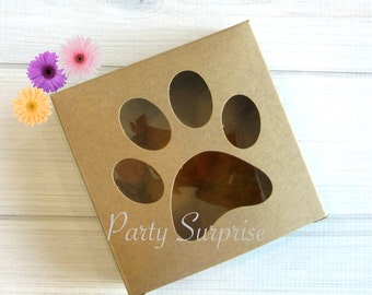 Paw Print Favor Boxes Kraft Dog Cat Animal Pawprint Cookie Treat Candy Boxes Dog Cat Party Favor Gift Boxes