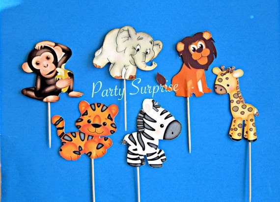 Safari Jungle Cupcake Toppers Zebra Giraffe Tiger Lion Toppers Kids Birthday Party Safari Party Jungle Animal Zoo Circus Party Decorations Il_570xn