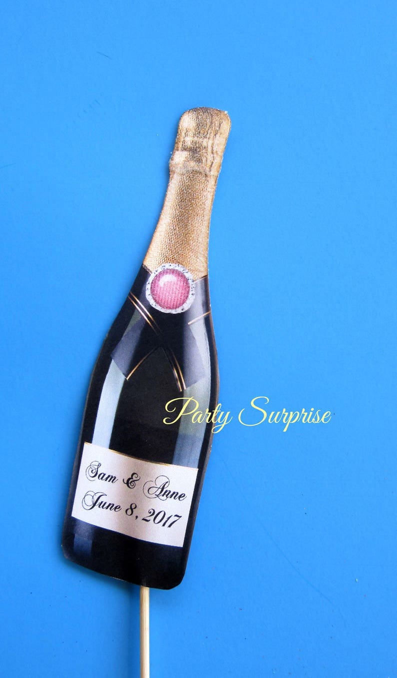 Champagne Bottle Cheers Glasses Cake Topper Cupcake Toppers | Etsy