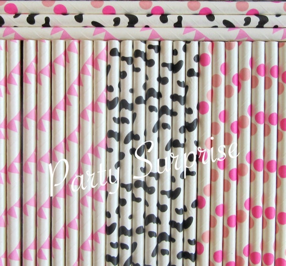 Cow Straws Farm Girl Party Straws Cow Print Straws Pink Straws Mix Cowgirl Party Pink White and Cow Print Strong Straw Mix Il_570xn