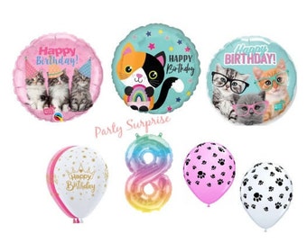 Cat Kitten Birthday Balloons Funny Cat Balloons Cat Birthday Party Paw Pawty Balloons Pet Birthday Party Balloons Made in USA