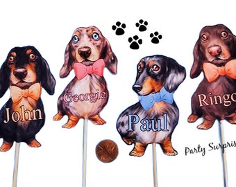 Dachshund Cupcake/Cake Toppers, Banners, Personalize Names, Custom Hand Made in USA, Doxie Dog Party