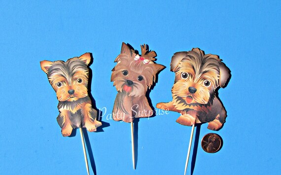Yorkie Cupcake Toppers Dog Party Decoration Custom Made Toppers Yorkshire Terrior Party Cupcake Toppers Paw Print Dog Puppy Pawty Toppers Il_570xn