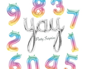 Number Balloons Rainbow Select Your Number, YAY Script Mylar Balloon Any Birthday Air Fill Balloon Numbers 0 1 2 3 4 5 6 7 8 9 Made in USA