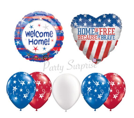 Patriotic Balloon Package Welcome Home! Home of the Free Red White Blue Balloons Military Hero Balloon Bouquet Army Marines Air Force Navy Il_570xn