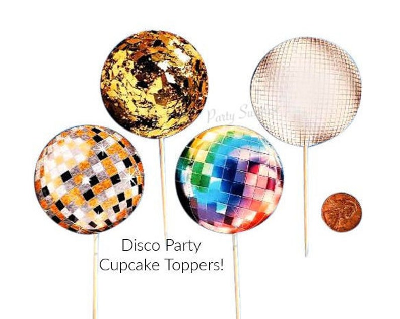 Disco Ball Cupcake Toppers Your Choice of Colors Custom Hand Etsy