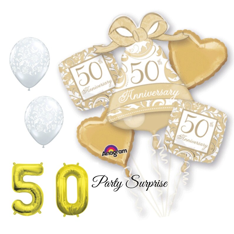 50th Anniversary Balloon Package Gold Balloons 50th Anniversary Gold or Jelli Numbers 5 0 Made in USA image 7