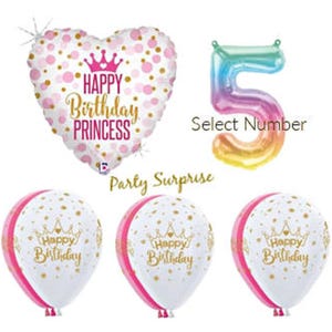 Princess Pastel Crown Tiaras Birthday Balloon Pkg Rainbow Number Balloon Select Number and Pkg Made in USA Girl Birthday Balloons