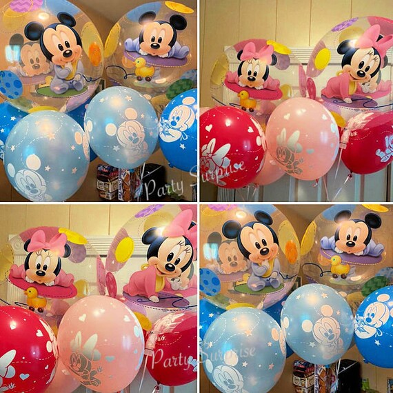 Baby Mickey Baby Minnie Mouse Balloons Minnie Mickey Bubble Balloon 22" Latex 11" Select Your Pkg Made in USA Gender Reveal Baby Shower Il_570xn