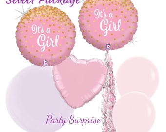 Pink Baby Girl Balloons: Foil, Latex, Its a Girl, balloon tail, Jumbo round lavender