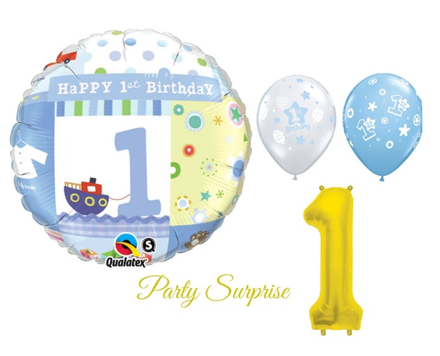 1st Birthday Balloon Package Nautical 18 Mylar Foil Baby Boy 1st