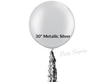 Silver Balloon 30 Inch Metallic Silver Balloon Latex Jumbo Silver Balloon Wedding Balloon Made in USA Balloon Twirlz/Tail
