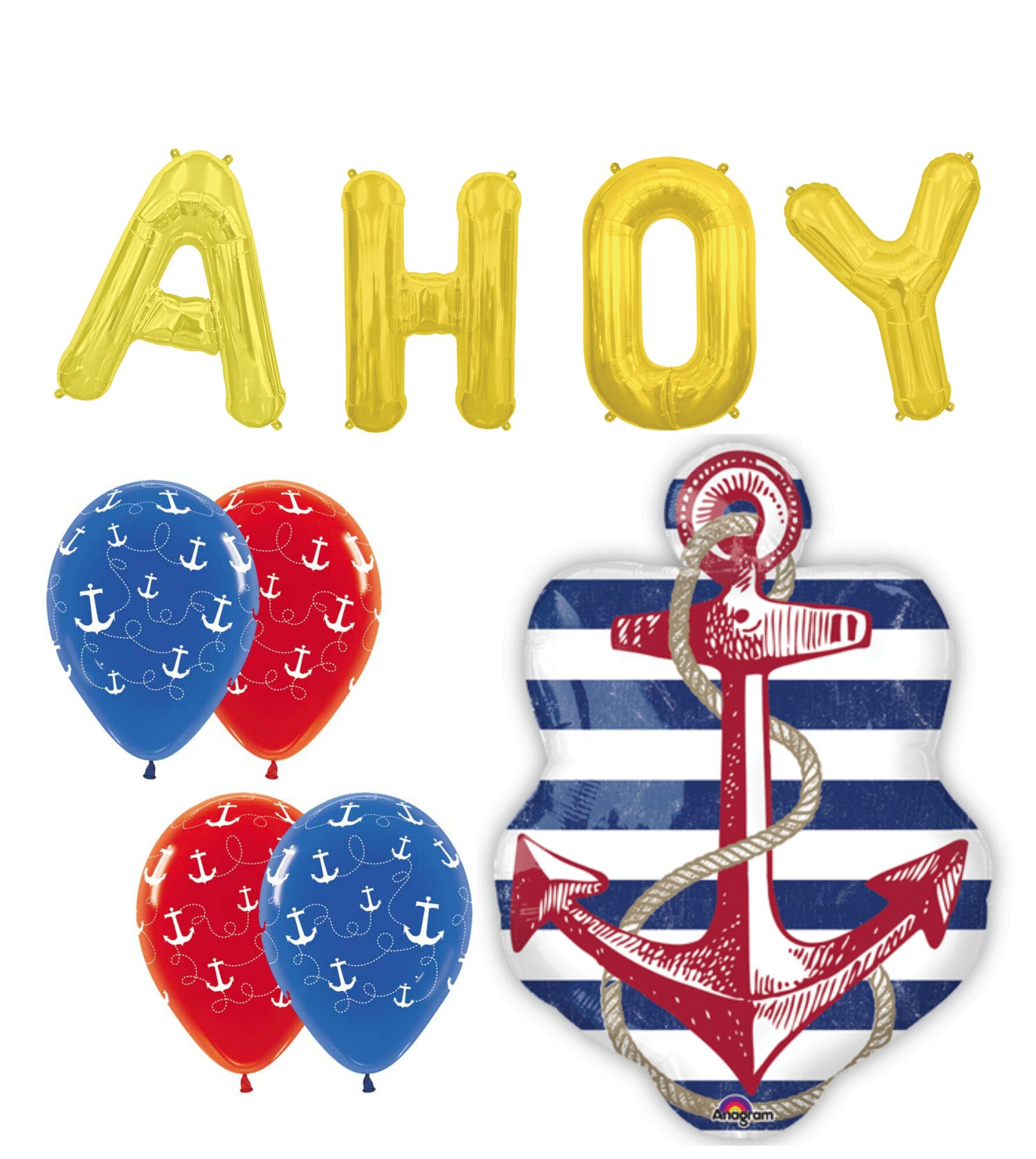 Anchor Balloon Package Nautical Party Sea Sand Sun Summer Party AHOY  Balloons Mylar Foil Select Package Anchor Made in USA -  Canada