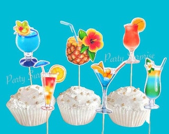 Pool, Beach, Sunglasses, Drinks Summer Fun Edible Cupcake Toppers Decoration 