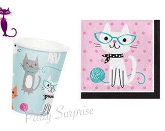 Cat Party Napkins Cups Kitten Party Tableware Paw Print Decor Birthday Party Cat Tableware Cups Napkins