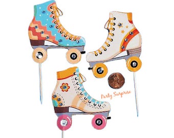 Roller Skates Cupcake Cake Toppers Custom Hand Made Personalize Cake Topper Banners Roller Skating Party Toppers