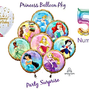 Disney Princess Balloon Bouquet, Foil Number, Birthday Party Decor
