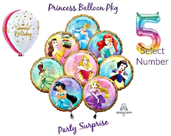 Disney Princess Balloon Bouquet, Foil Number, Birthday Party Decor