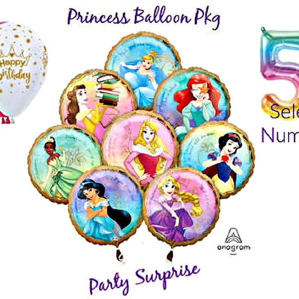 Disney Princess Balloon Bouquet, Foil Number, Birthday Party Decor