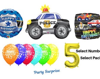 Police Car Birthday Balloon Package: First Responder Party Decoration