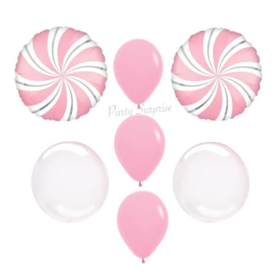 Pink Balloons Bubble Gum Pink Metallic Pink Candy Swirl Mylar, Pink Crystal Bubble Balloons, Bubblegum Pink Latex Girl Shower Party Made USA Il_570xn