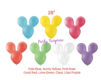 Mickey Minnie Mouse Ear Balloons 28" Boy Mickey Mouse Birthday Girl Minnie Birthday Blue, Pink Rose, Clear, Green, Yellow, Purple, Coral Red