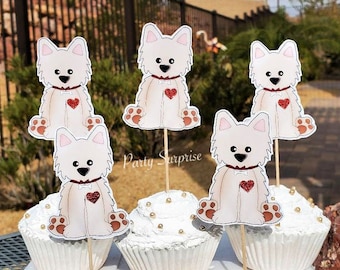 Westie Dog Cupcake Toppers Custom Made for You Westhighland Party Cupcake Toppers Paw Print Party Dog Decoration Westie Dog Toppers