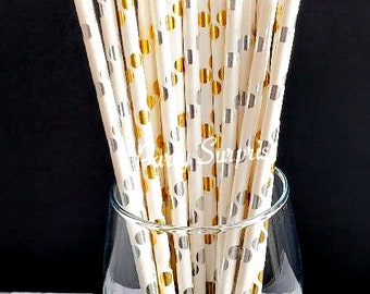 Gold and Silver Metallic Large Dots Straws Gold Straws Silver Straws Metallic Straws Wedding Bridal Shower Anniversary New Years Party