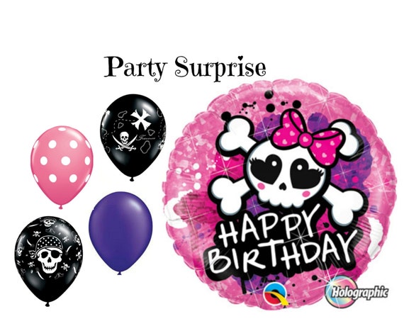 Girl Pirate Party Balloons Girl Pirate Birthday Party Balloons Pink Skull and Crossbones Birthday Decoration Balloons YOHO Made in USA Il_570xn