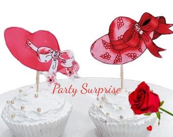 Pink Hat Toppers Derby Cupcake/Cake, Banners, Guest Favors, Hand Made