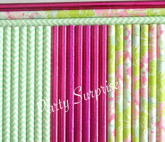 Straws Watercolor Flower Mint and Pink Foil, English Garden, stir sticks, Wedding Fairy Girl Birthday Bridal Shower Mothers Day Floral Straw Il_570xn