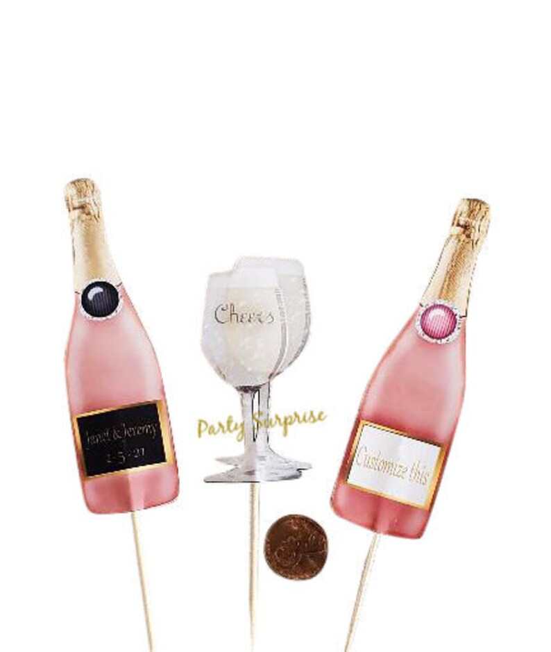 Pink Champagne Bottle Cheers Glasses Cake Topper Cupcake Etsy