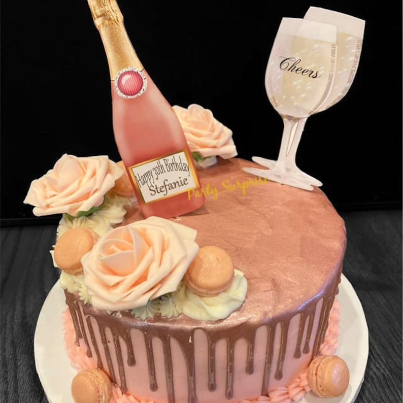 Champagne Bottle Cheers Glasses Cake Topper Cupcake Toppers Etsy