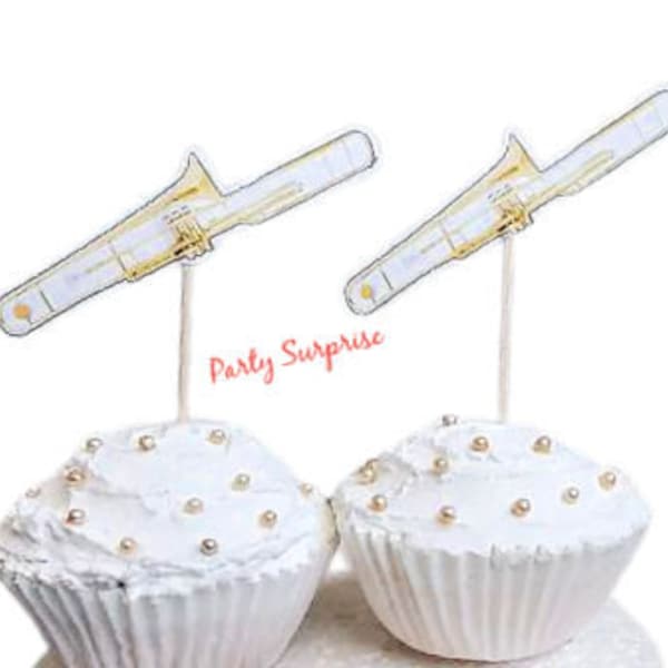 Trombone Instrument Cupcake Topper Custom Hand Made Brass Trombone Orchestra Jazz Band Party Toppers
