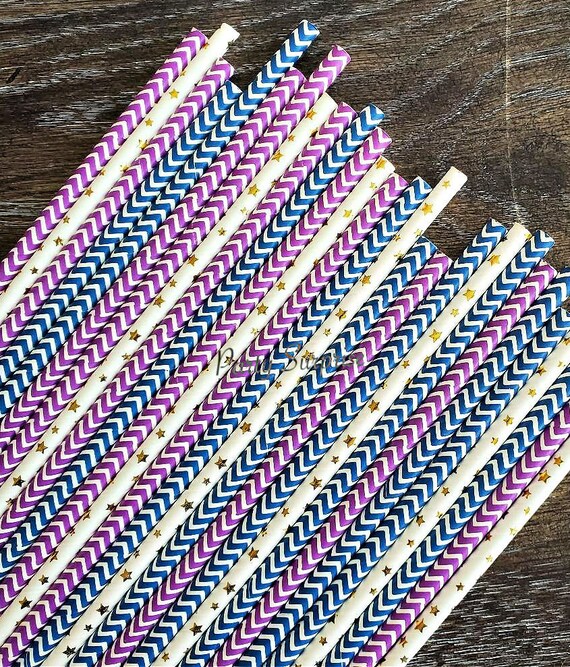 Straws Purple Navy Blue Gold Foil Stars Set Frozen Party Straws Mermaid Party Straws Splash and Shine Straws Girl Party Straws Chevron Il_570xn