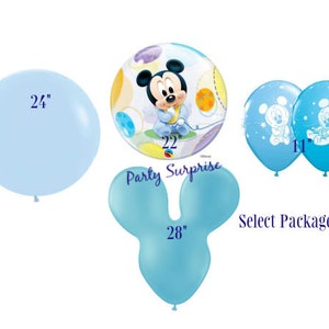 Baby Mickey Mouse Balloons Mickey Bubble Balloon 22" Blue Pastel Matte Latex 24" Select Your Pkg Made in USA Gender Reveal Baby Shower