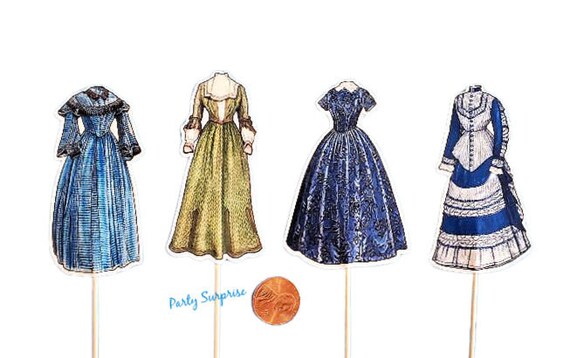 Regency Period Womens Gowns Dresses Cupcake Cake Toppers Bridgerton Party Decor Toppers Custom Hand Made Bridal Shower Engagement Toppers Il_570xn