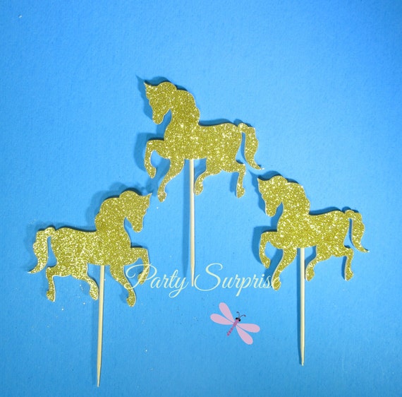 Horse Cupcake Toppers Gold Glitter Horses Baby Shower Girl Birthday