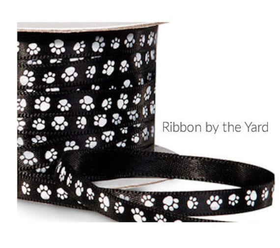 Paw Print Ribbon Black and White Dog Ribbon Cat Ribbon Pet Party Gift Paw Print Ribbon by the Yard Il_570xn