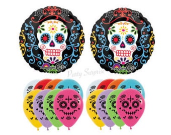 Sugar Skulls Balloons Mylar Foil and Latex packages Halloween Party Zombie Party Balloons Made in the USA