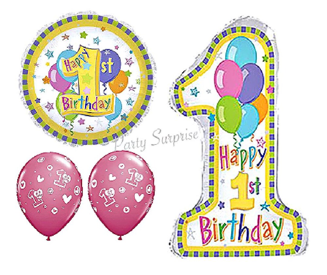 1st Birthday Balloons Girl Pastel Mylar Foil Jumbo Number 1 Balloon ...
