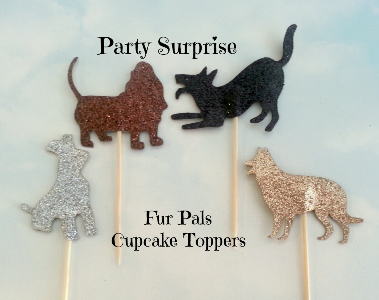Dog Cupcake Toppers Glitter Puppy Cake Decorations Puppy Dog Etsy