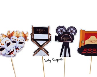 Theater Movie Shows Cupcake Toppers Cake Toppers Banners Custom Made Personalize Text So Cute You'll want to grab Your Popcorn!