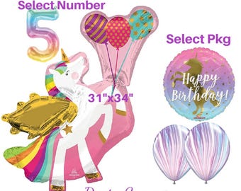 Jumbo Unicorn Mylar Balloon, Rainbow Number, Birthday Party Decor