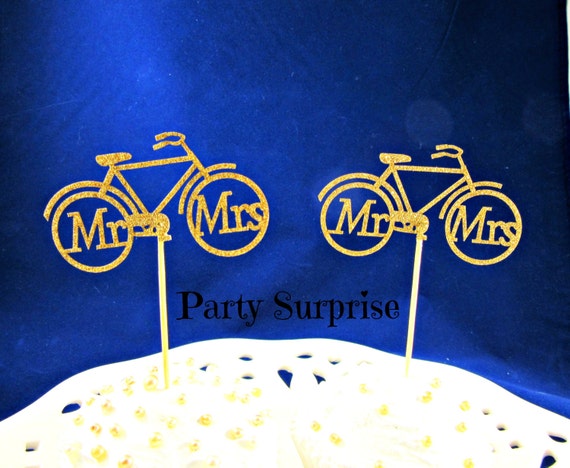 Wedding Cucpake Toppers Mr & Mrs Gold Glitter Bicycle Wedding Cake Cupcake Decoration Rehearsal Dinner Bridal Shower Mr and Mrs Bicycle Il_570xn